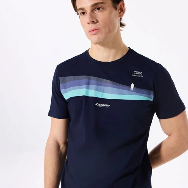 Discovery Expedition Lacivert Erkek Bisiklet Yaka Relaxed Baskılı T-Shirt HARDAP