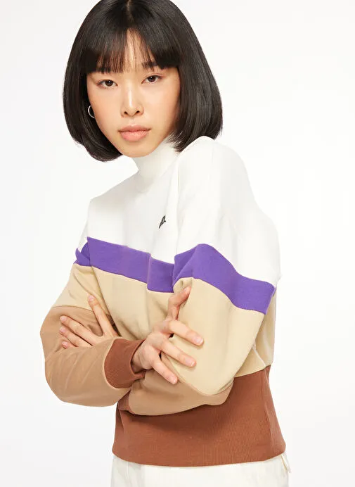 Discovery Expedition Çok Renkli Kadın Balıkçı Yaka Crop Blok Desenli Sweatshirt D3WL-SWT24