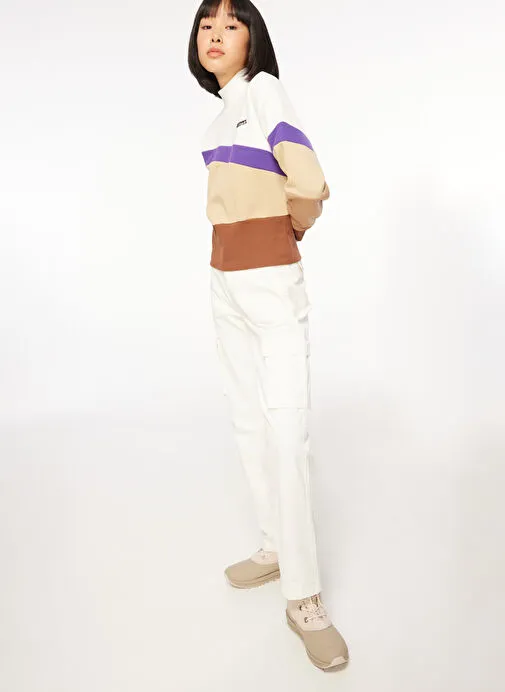 Discovery Expedition Çok Renkli Kadın Balıkçı Yaka Crop Blok Desenli Sweatshirt D3WL-SWT24