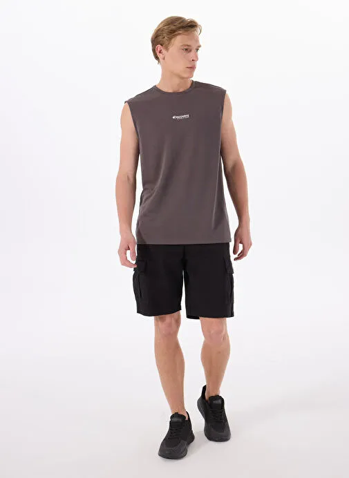 Discovery Expedition Antrasit Erkek Bisiklet Yaka Relaxed Baskılı Atlet D4SM-TST3240