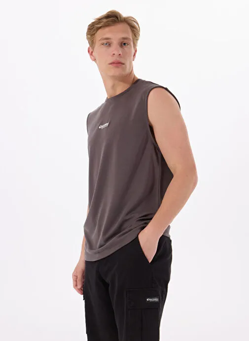 Discovery Expedition Antrasit Erkek Bisiklet Yaka Relaxed Baskılı Atlet D4SM-TST3240