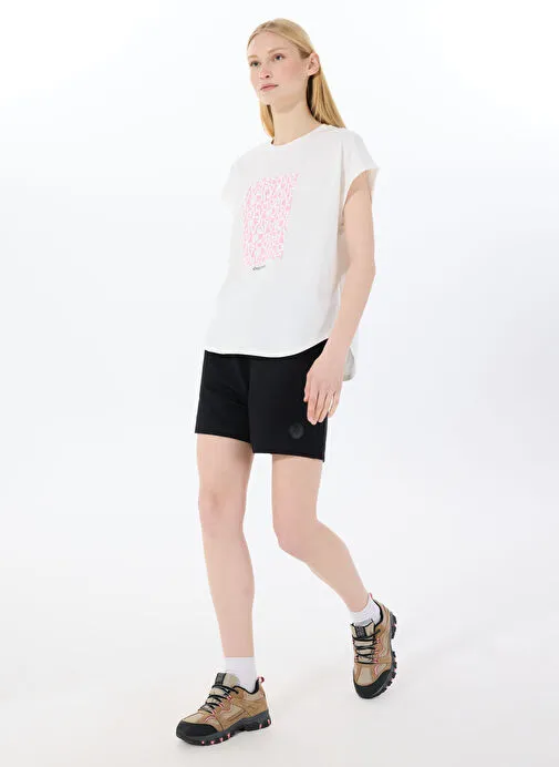 Discovery Expedition Beyaz Kadın Bisiklet Yaka Loose Fit Baskılı T-Shirt D4SL-TST3038