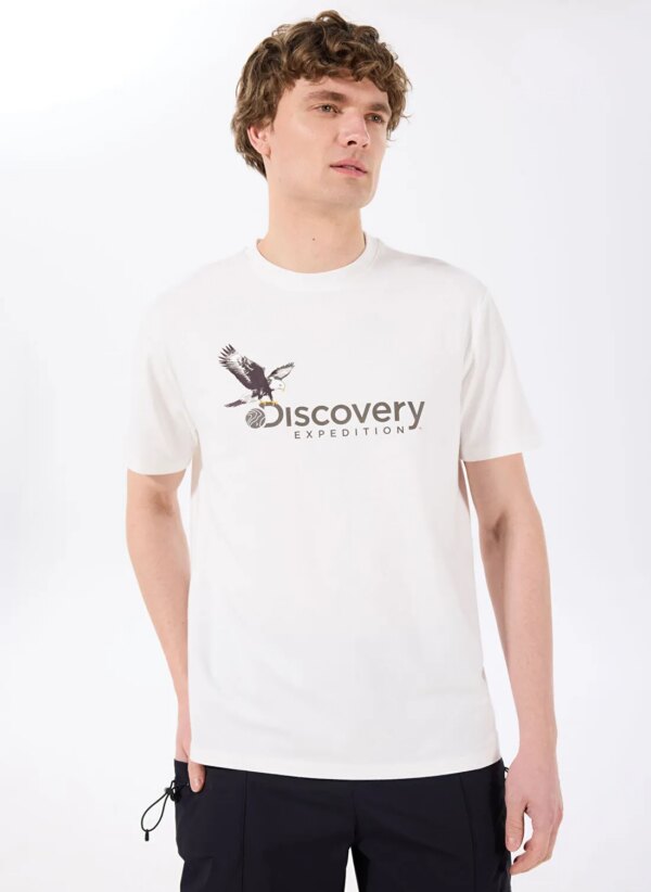 Discovery Expedition D4SM-TST3306 Beyaz Bisiklet Yaka Basic Baskılı Erkek T-Shirt