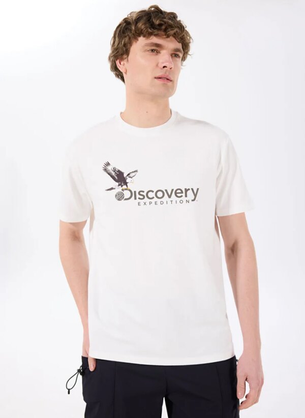 Discovery Expedition D4SM-TST3306 Beyaz Bisiklet Yaka Basic Baskılı Erkek T-Shirt