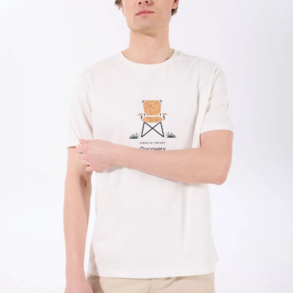 Discovery Expedition D5SM-TST3996 Kırık Beyaz Bisiklet Yaka Relaxed Fit Baskılı T-Shirt
