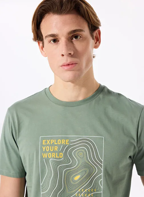 Discovery Expedition Açık Haki Erkek Relaxed Baskılı T-Shirt D5SM-TST3745