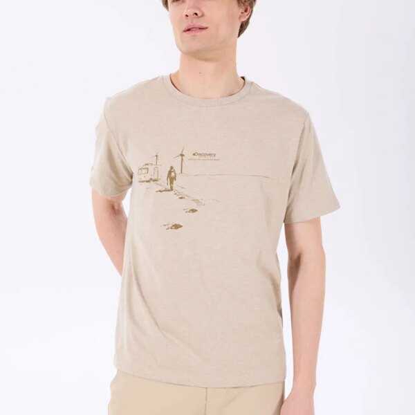 Discovery Expedition D5SM-TST3744 Bej Melanj Bisiklet Yaka Relaxed Fit Baskılı T-Shirt