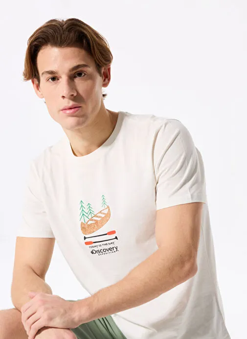 Discovery Expedition Kırık Beyaz Erkek Relaxed Baskılı T-Shirt D5SM-TST3995