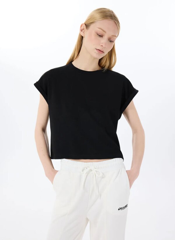 Discovery Expedition Siyah Kadın Rahat Düz T-Shirt D5SL-TST3599