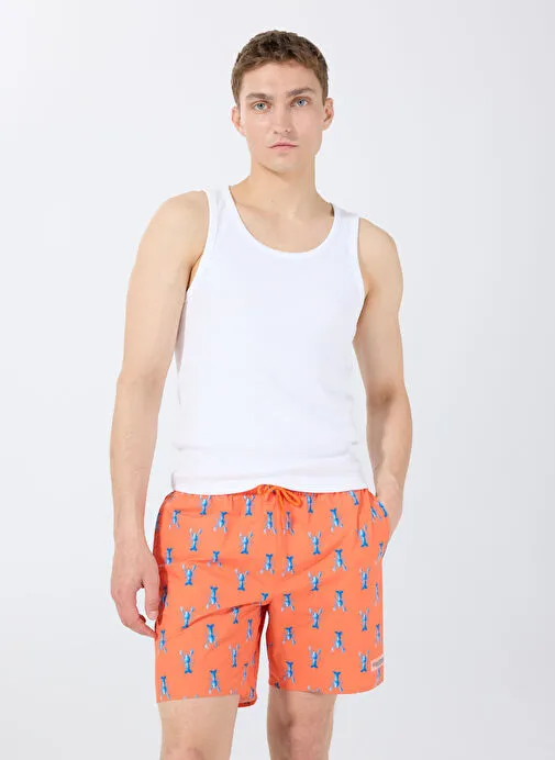 Discovery Expedition D5SM-MY 3404 Turuncu Baskılı Erkek Şort Mayo