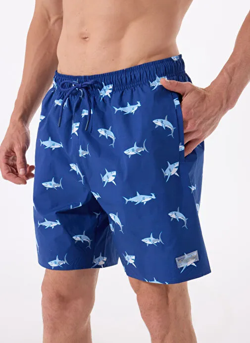 Discovery Expedition D5SM-MY 3402 Lacivert Baskılı Erkek Şort Mayo