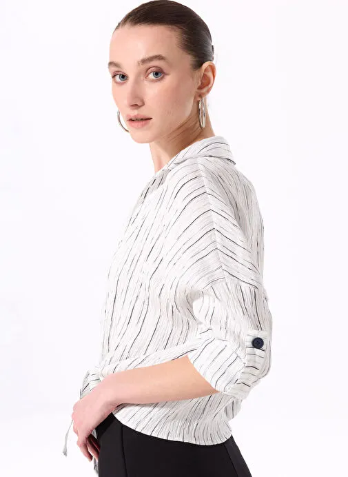 Fabrika Ekru Kadın Çizgili Relaxed Bluz F5SL-BLZ0123