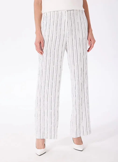 Fabrika Ekru - Mavi Kadın Havuç Çizgili Pantolon F5SL-PNT0124