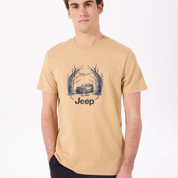 Jeep Deve Tüyü Erkek Bisiklet Yaka Relaxed Baskılı T-Shirt J4SM-TST7258
