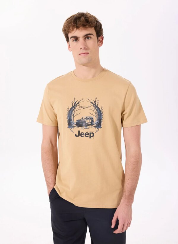 Jeep Deve Tüyü Erkek Bisiklet Yaka Relaxed Baskılı T-Shirt J4SM-TST7258