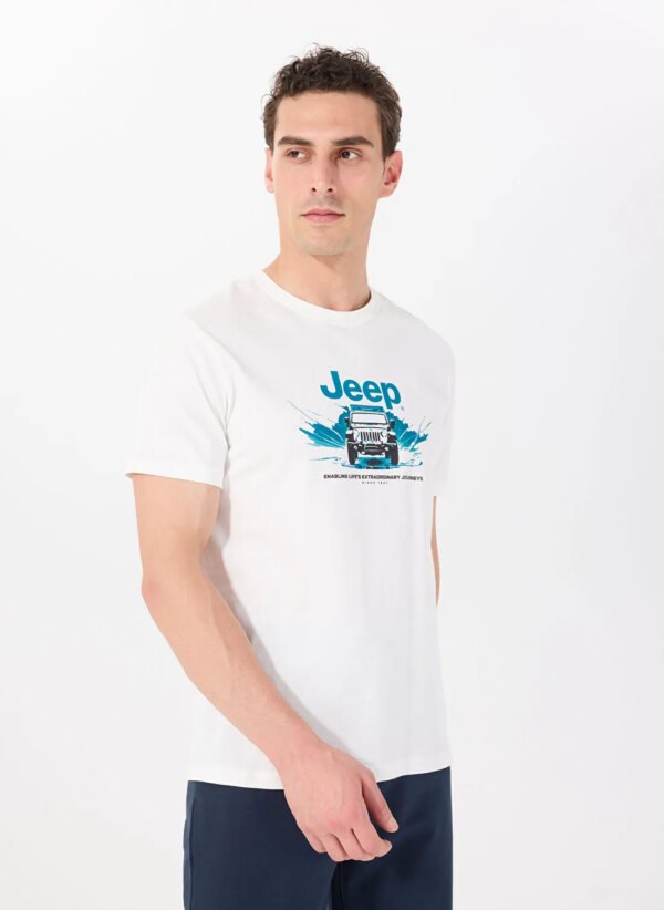 Jeep Bisiklet Yaka Baskılı Kırık Beyaz Erkek T-Shirt J4SM-TST7254