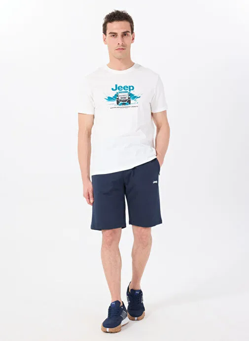 Jeep Bisiklet Yaka Baskılı Kırık Beyaz Erkek T-Shirt J4SM-TST7254