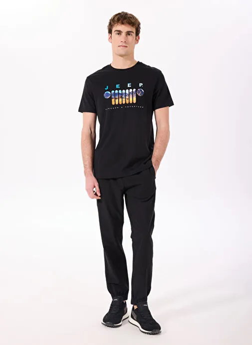 Jeep Siyah Erkek Bisiklet Yaka Relaxed Baskılı T-Shirt J4SM-TST7257