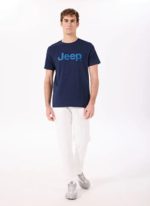 Jeep Lacivert Erkek Bisiklet Yaka Relaxed Baskılı T-Shirt J4SM-TST7256