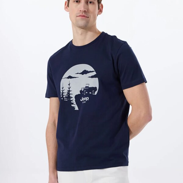 Jeep Lacivert Erkek Bisiklet Yaka Relaxed Baskılı T-Shirt J4SM-TST7235