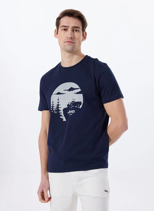 Jeep Lacivert Erkek Bisiklet Yaka Relaxed Baskılı T-Shirt J4SM-TST7235