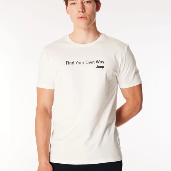 Ekru Erkek Bisiklet Yaka Relaxed Fit Baskılı Pamuk T-Shirt J4WM-TST7215