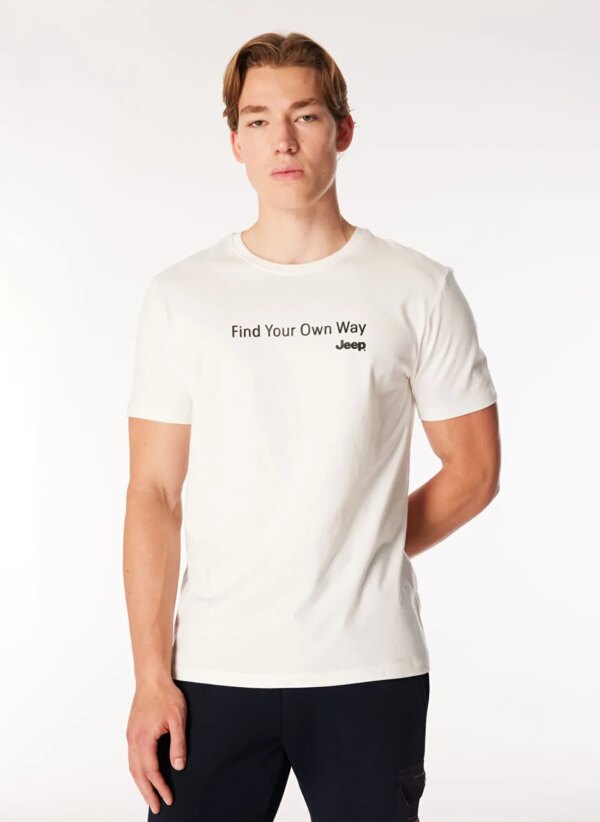 Ekru Erkek Bisiklet Yaka Relaxed Fit Baskılı Pamuk T-Shirt J4WM-TST7215