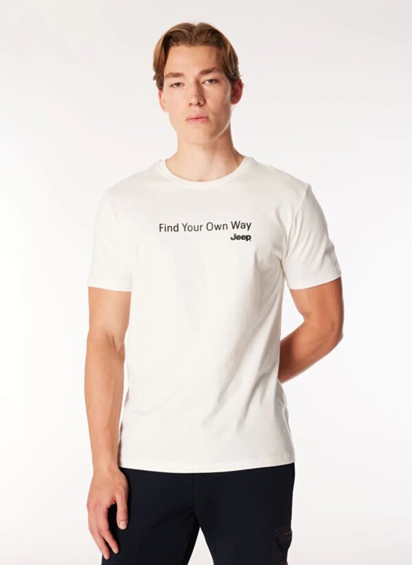 Ekru Erkek Bisiklet Yaka Relaxed Fit Baskılı Pamuk T-Shirt J4WM-TST7215