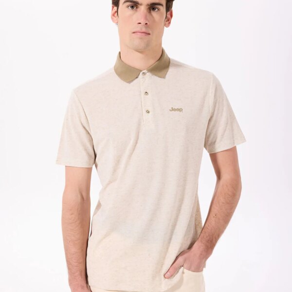 Jeep Bej Melanj Erkek Relaxed Melanj Keten Karışımlı Polo T-Shirt J5SM-TST7324