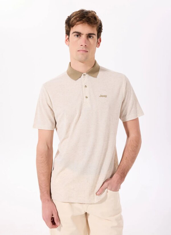 Jeep Bej Melanj Erkek Relaxed Melanj Keten Karışımlı Polo T-Shirt J5SM-TST7324