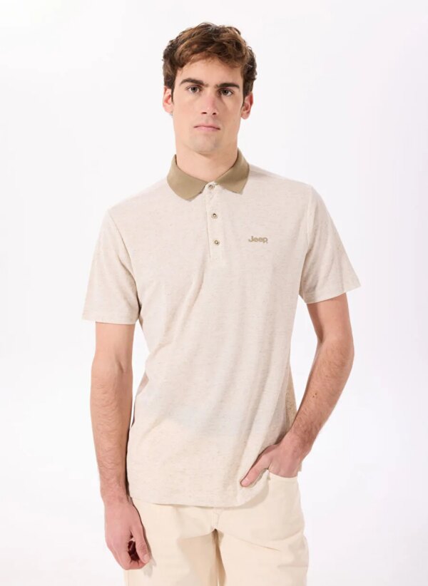 Jeep Bej Melanj Erkek Relaxed Melanj Keten Karışımlı Polo T-Shirt J5SM-TST7324