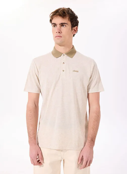 Jeep Bej Melanj Erkek Relaxed Melanj Keten Karışımlı Polo T-Shirt J5SM-TST7324