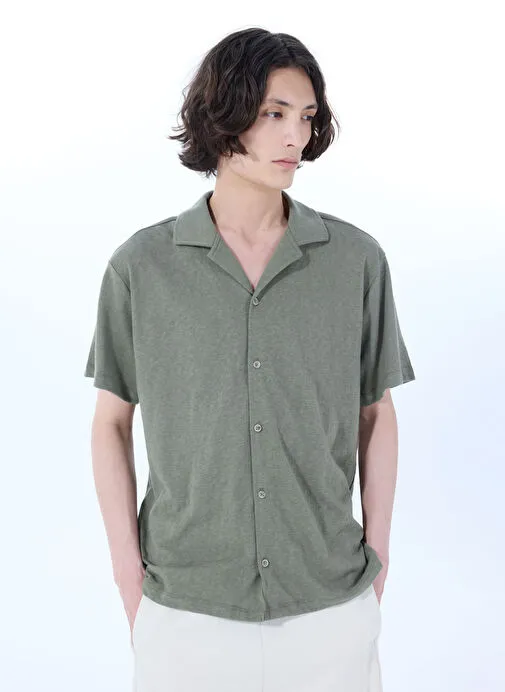 Jeep Haki Erkek Apaş Relaxed Flamlı Kısa Kollu Gömlek J5SM-GML7277