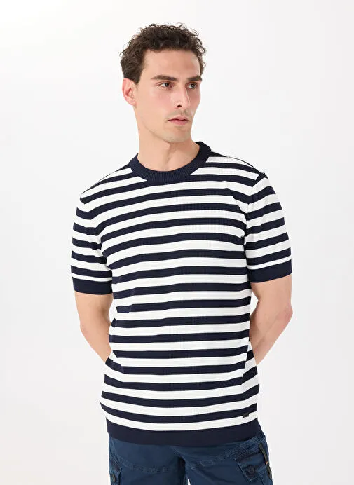 Jeep Lacivert Erkek Bisiklet Basic Çizgili Kazak J5SM-KZK7210