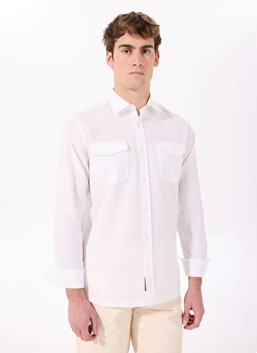 Jeep Beyaz Erkek Gömlek Relaxed Düz Gömlek J5SM-GML7285