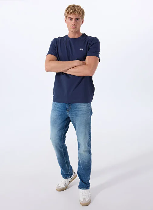 Lee Lacivert Erkek Regular Fit T-Shirt ML60UFQ35 Regular Fit Patch Logo