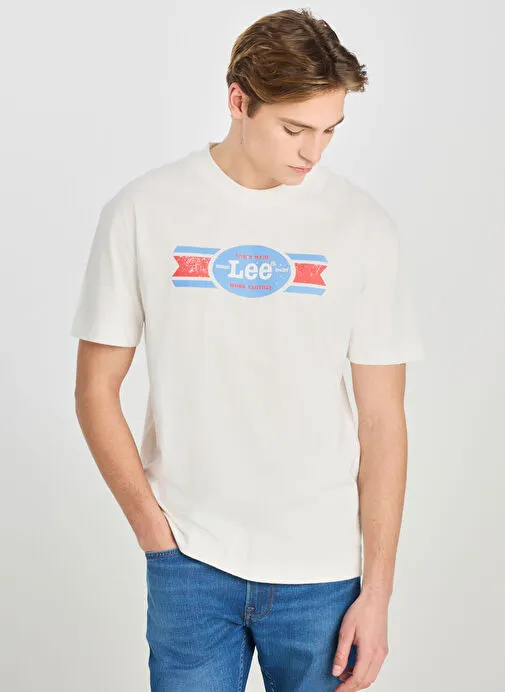 Lee Ekru Erkek Relaxed T-Shirt L2510146104 Relax Fit Grafik