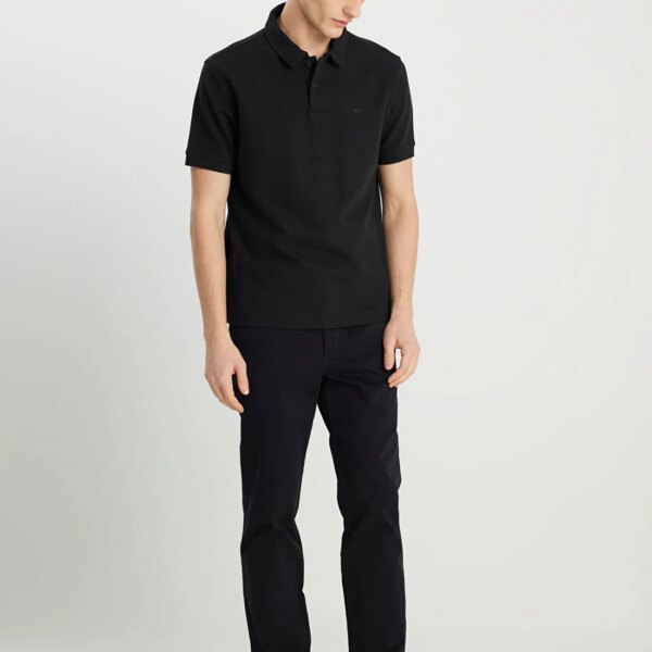 Wrangler_8684555135_Siyah_1_399e475d Wrangler Siyah Erkek Polo Yaka Regular Fit T-Shirt W2510720001